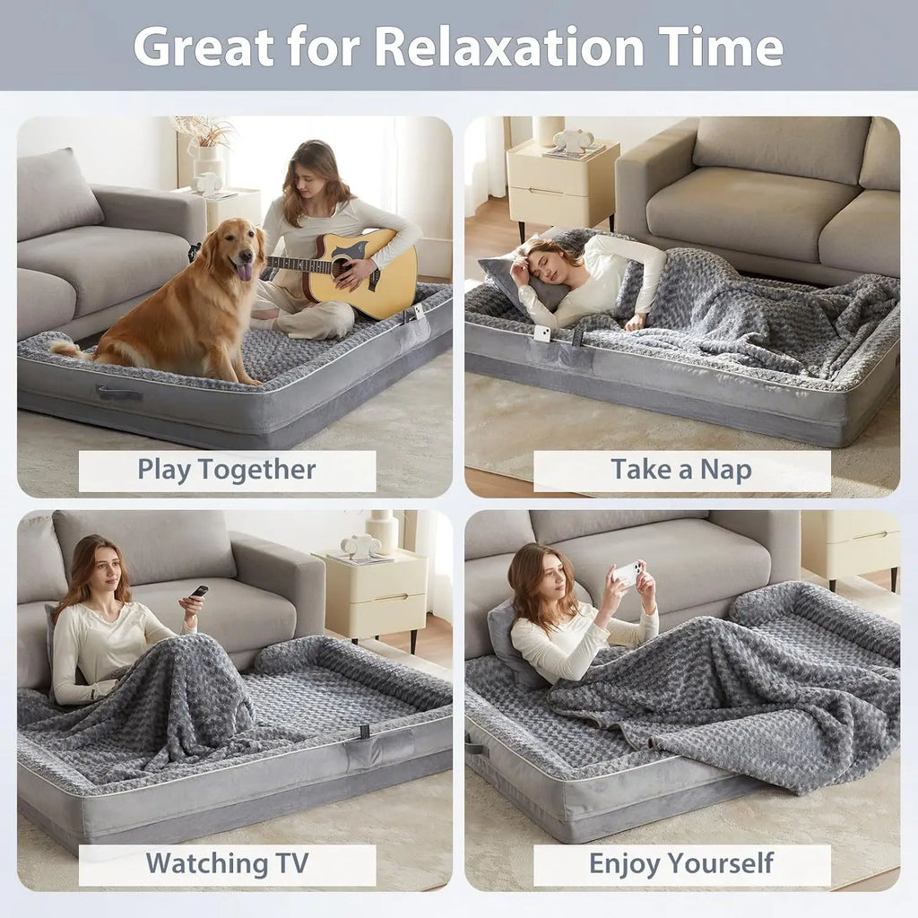 Human Dog Bed Luxury Plush Soft Safety Orthopedic Foam XXL Giant Human Size Dog Bed Pet Bed For Human