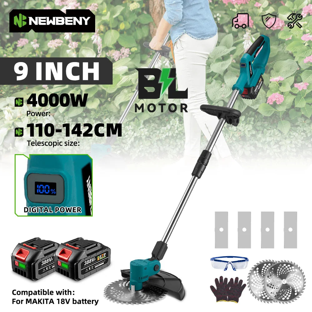 NEWBENY 4000W 9 Zoll Elektrischer Rasenmäher Cordless Garten DIY Reparatur Rasenflächen Hedge Trimmer Power Tools Für Makita Batterie Pin