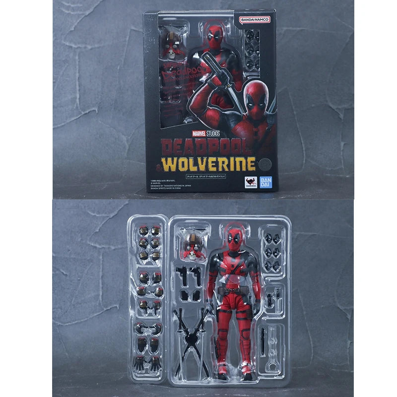 Bandai Genuine SHF Deadpool Wolverine 15.5cm MARVEL STUDIOS Anime Action Figure Collectible Model Toys Ornaments Gift Children
