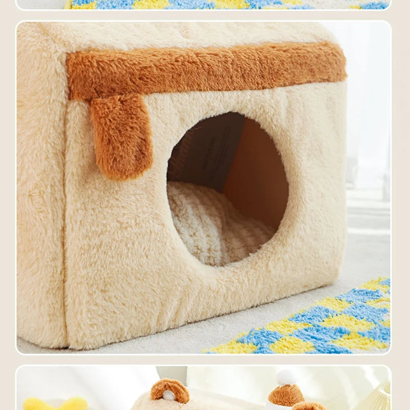 HOOPET Pet Cat House Winter Warm Cave Bed Cat Basket for Small Dogs Soft Cat Mat Kennel Puppy House Deep Sleeping Pet Supplies