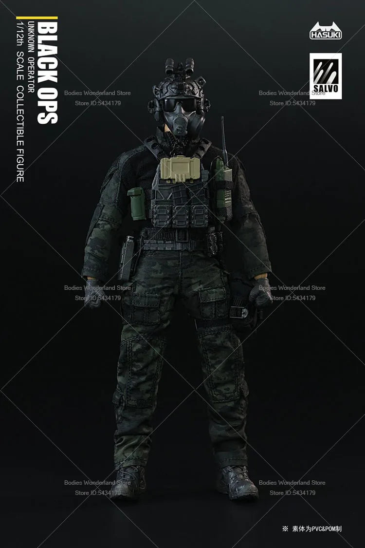 In Stock HASUKI SA01 1/12 Scale Male Soldier Black Ops SALVO Series Unkown Operator 6inch Action Figure Doll Collection