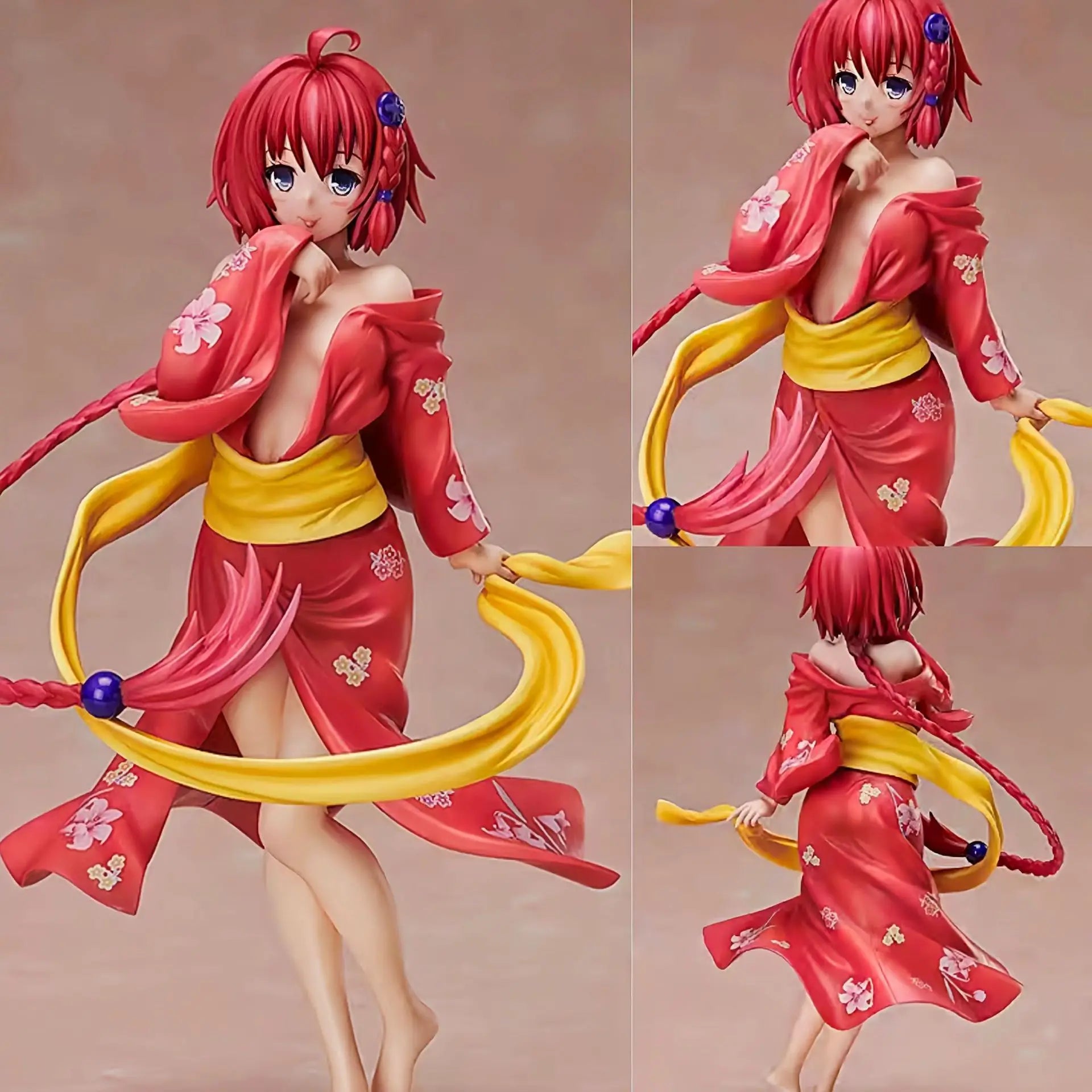 Japanese Kimono Black Kawaii Anime Figurine Bathing Robe Anime Pretty Girl Model Box Set