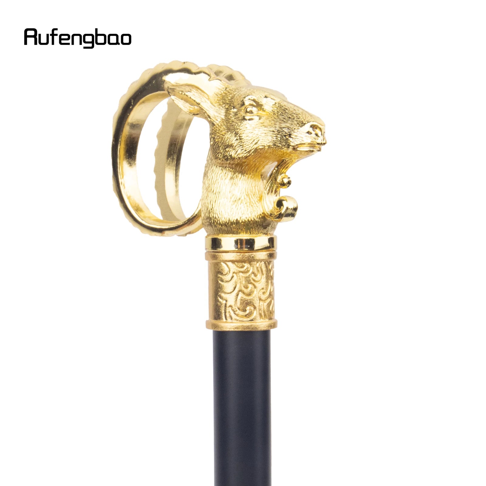 Golden Goat Sheep Animal Single Joint Walking Stick with Hidden Plate Self Defense Fashion Cane Cosplay Crosier Stick 91cm