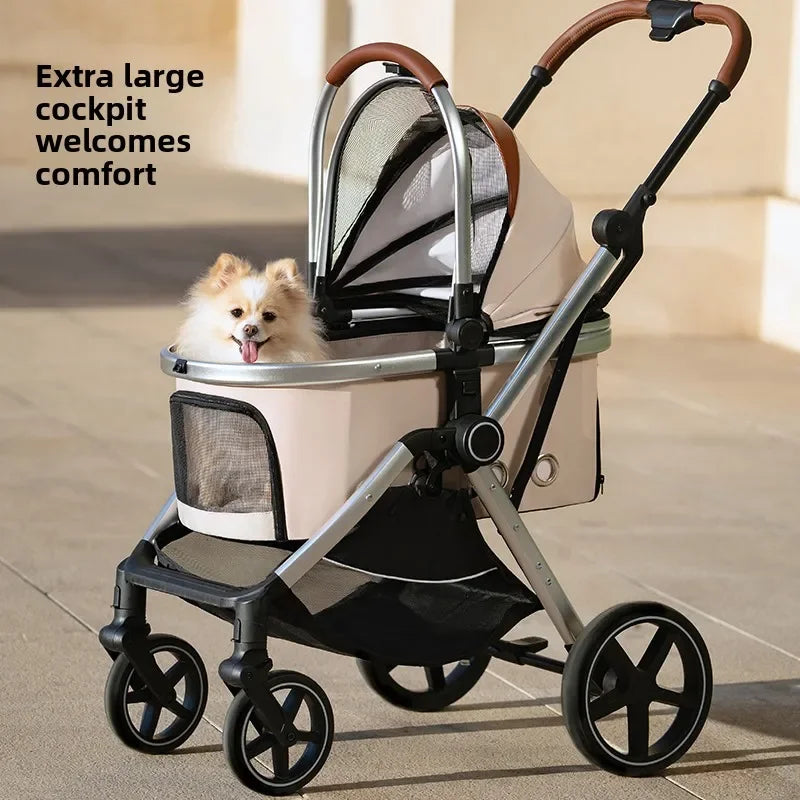Luxury Pet Stroller Foldable Detachable Dog Cat Carrier for Medium Pets Outdoor Walking