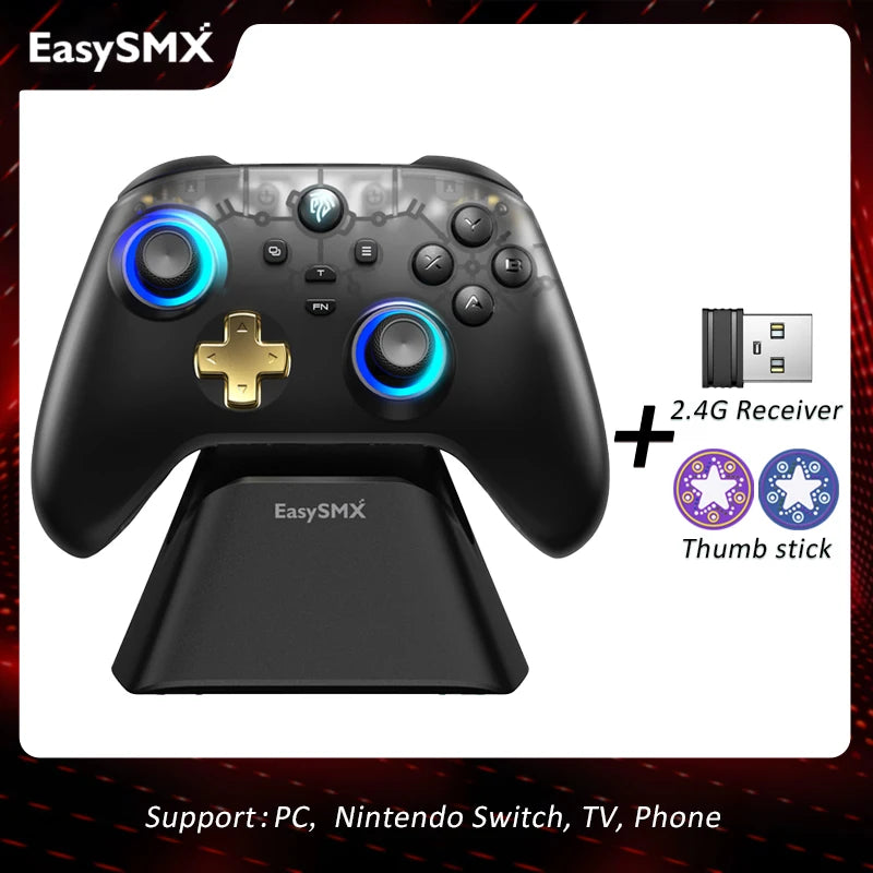 EasySMX D05 Wireless Gaming Controller Gamepad for PC/Switch/TV/Phone with Charging Dock RGB Hall Effect Joysticks Triggers