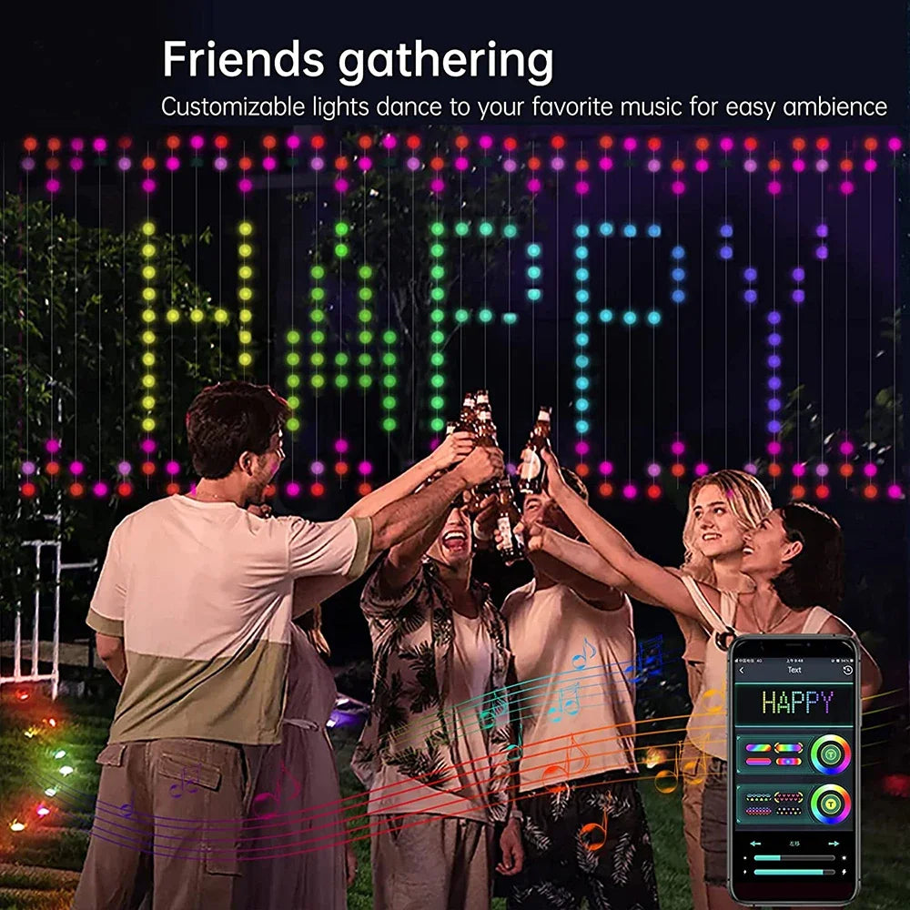 Smart LED Curtain Lights APP Control DIY Pattern RGB String Light Dimmable For Home Bedroom Party Birthday Holiday Decoration