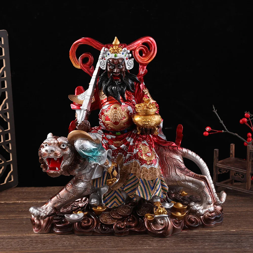 God of Wealth Zhao Gongming Rresin Statue of Tiger Resin Statue of Buddha Home Offering