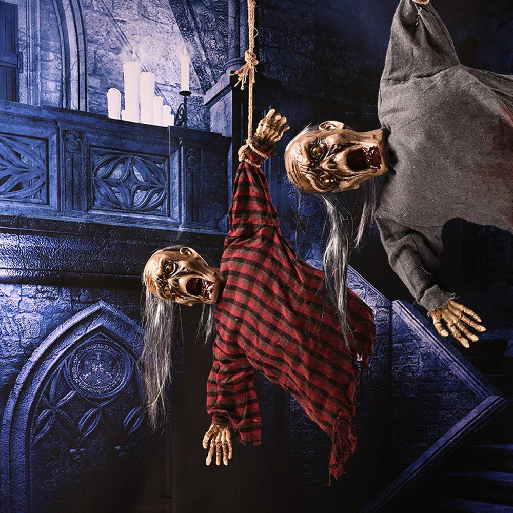 1pc Halloween Hanging Witch Ghost with LED Eyes Scary Sound Animated Zombie Prop for Haunted House  Halloween Party  Decoration