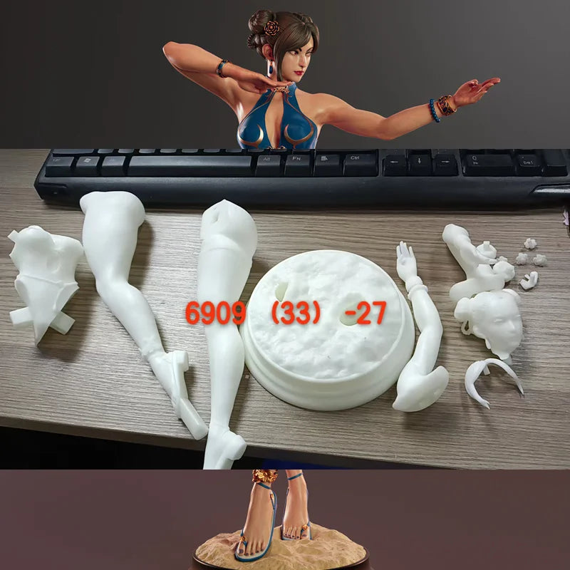 24CM Game Character 5909 SF6 Chun Li 3D Print Model Unassembled Unpainted GK Figure White Resin Model Kit