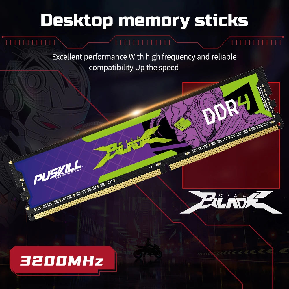 PUSKILL Desktop DDR4 Memoria RAM 32GB 16GB 8GB 3200MHz 2666MHz 1.2V UDIMM Memory