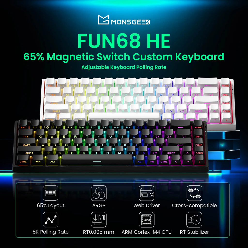 Akko MonsGeek FUN68 HE Magnetische Tastatur 65 % Rapid Trigger 0,005 mm 8000 Hz ARGB USB/Wireless Gaming Custom-Tastatur für Gamer