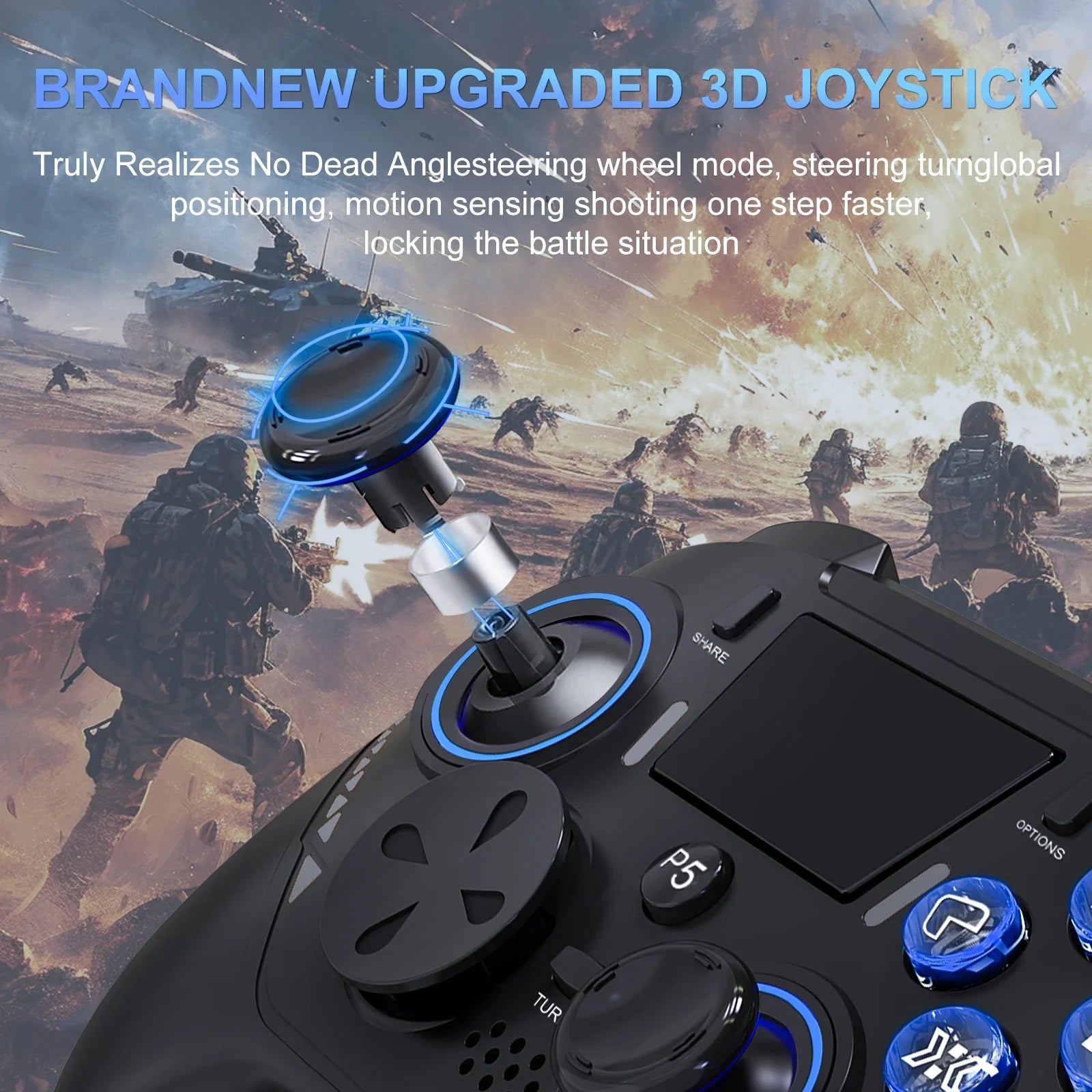 GAMINJA P516F Wired Game Controller For P5/Android/PC Transparent RGB Light Crystal Buttons Hall Sensor Joystick Ergonomic