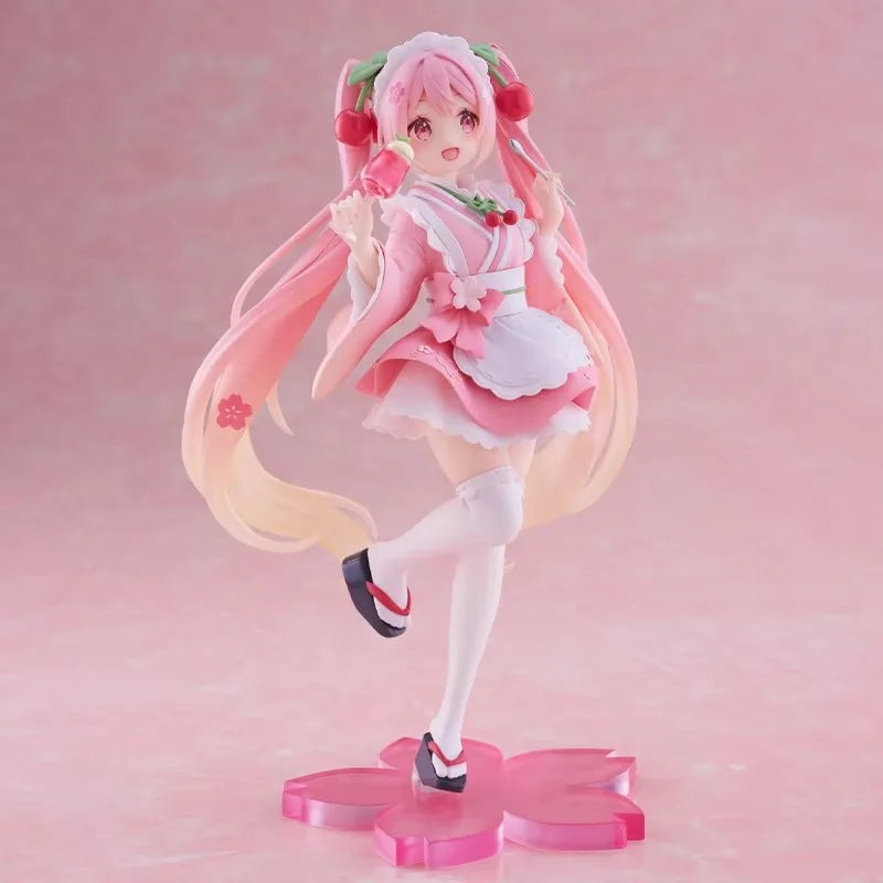 Taito Original Genuine Sakura Miku Coreful Figure Newly Drawn Japanese Style Cafe Hatsune Miku 18cm Model Toy Figures Xmas Gifts
