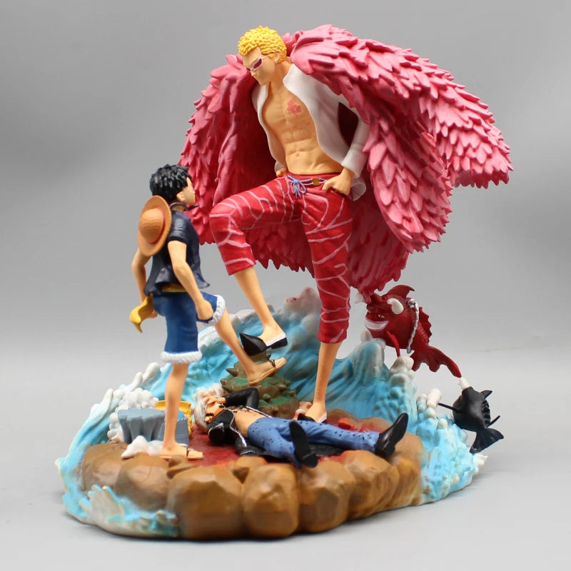 One Piece Actionfigur Donquixote Doflamingo Vs Luffy Anime Figur 21cm PVC Gk Statue Modell Puppensammlung Schreibtischdekoration Spielzeug