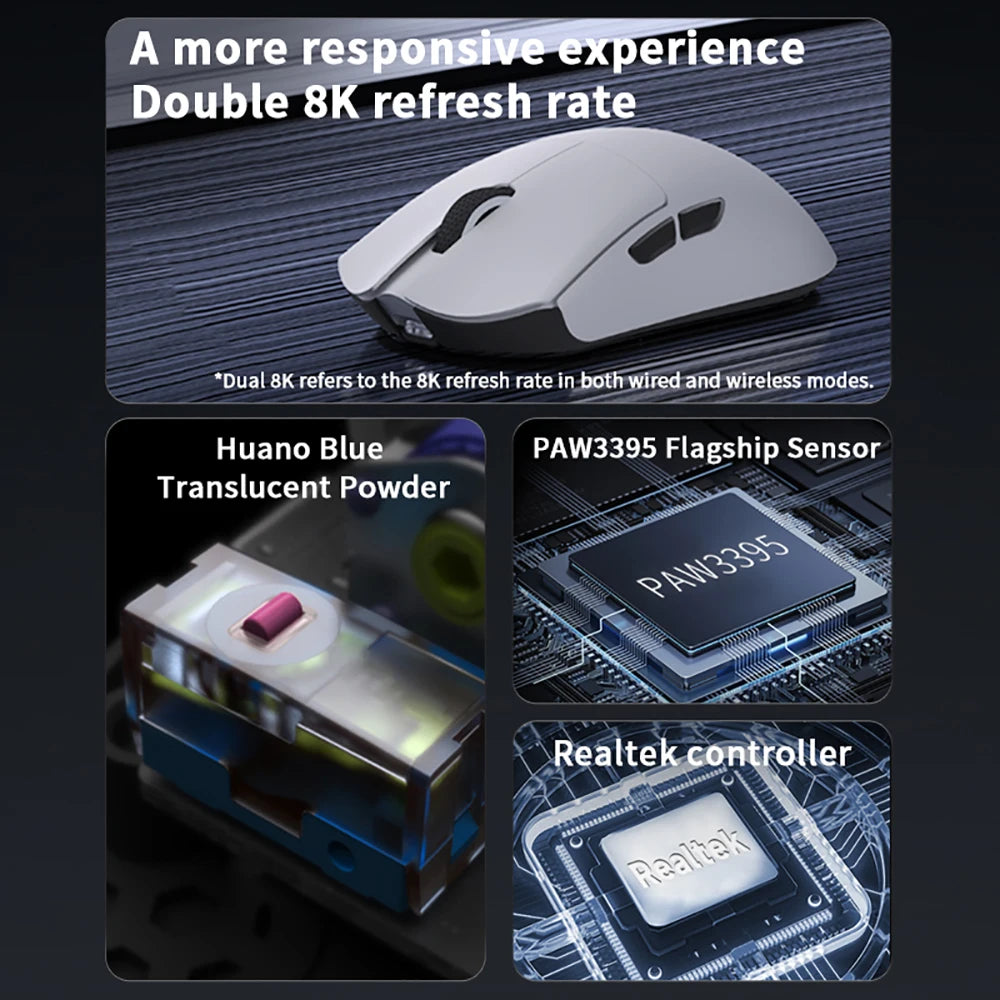 Motospeed Darmoshark M3 V2 Doppel 8K Gaming Maus Bluetooth Wireless 26K DPI PAW3395 Sensor Makro Spiel Maus Für Laptop PC