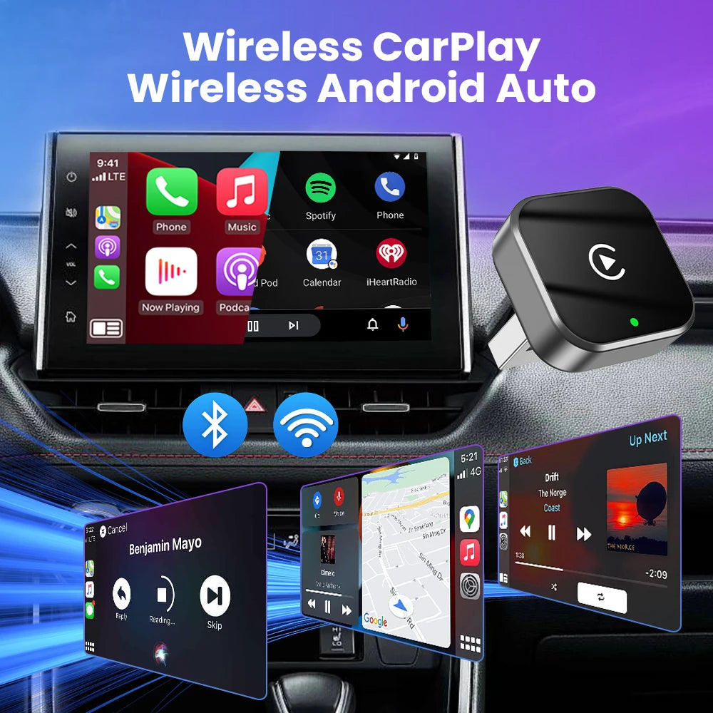 2в1 безжичен CarPlay адаптер Android Auto AI Smart Box интелигентна система за кола, подходяща за VW Toyota Nissan Honda Kia Opel MG