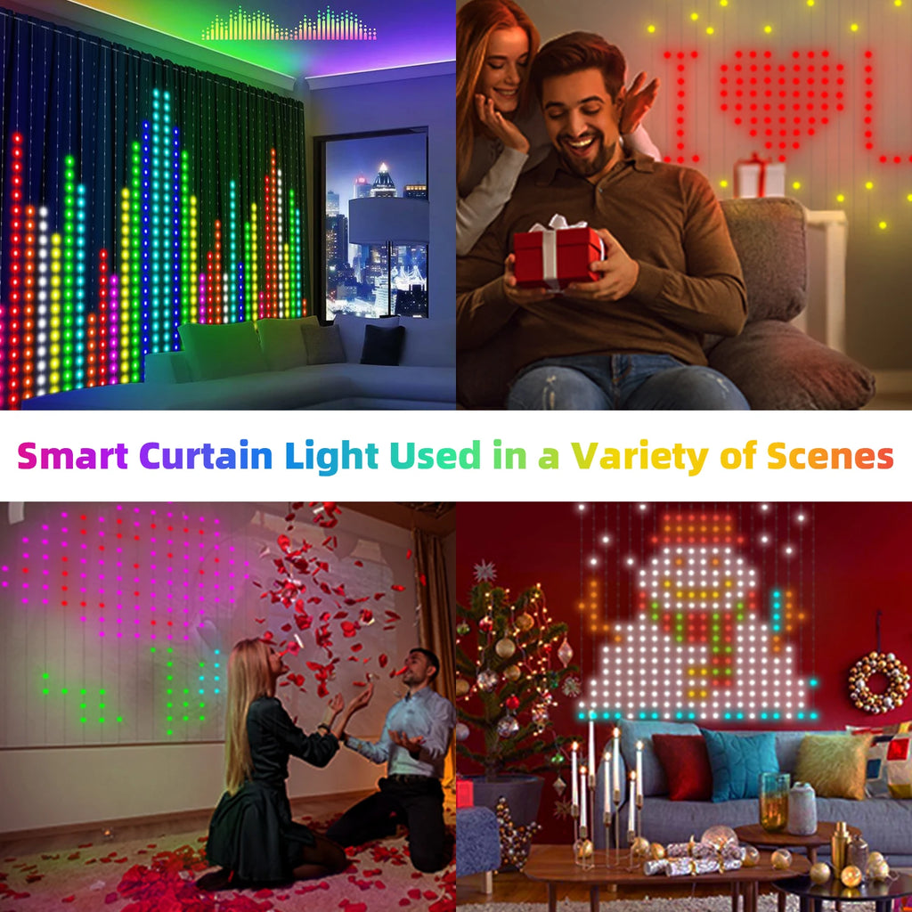USB Led Smart Curtain Lights Bluetooth App Led String RGB Fairy Lights DIY Music Lights Party Window Curtain Bedroom Decoration