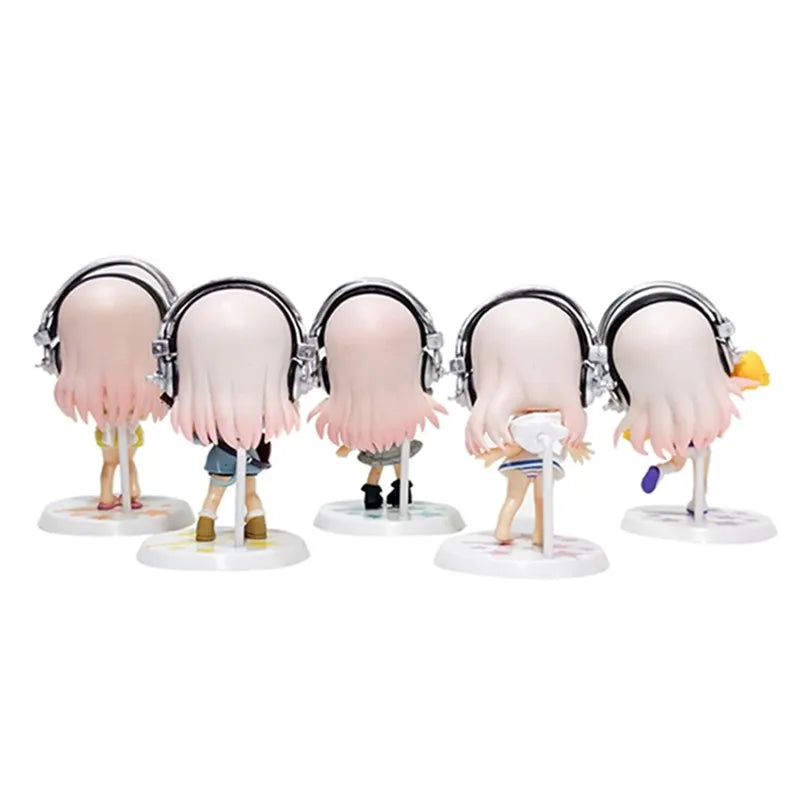 10CM Anime Figure Super Sonico Working Swimsuit Suit Chassis Q Version Model Dolls Gift Collect Boxed Ornament Toys Hobbies