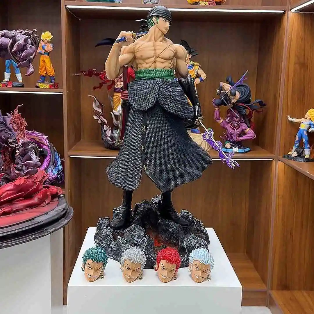 50 cm Anime One Piece Tragemesser Roronoa Zoro 5 Austauschbare Köpfe Statue Modell Figur Sammlerstück Ornament Spielzeug Geschenk