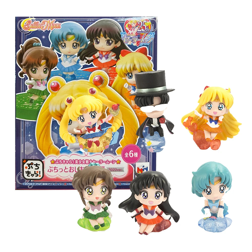 6Pcs/1Set Anime Sailor Moon Tsukino Usagi Cat Dressing Set Mizuno Ami Toy Desktop Ornament Kino Makoto Action Figure PVC 4CM