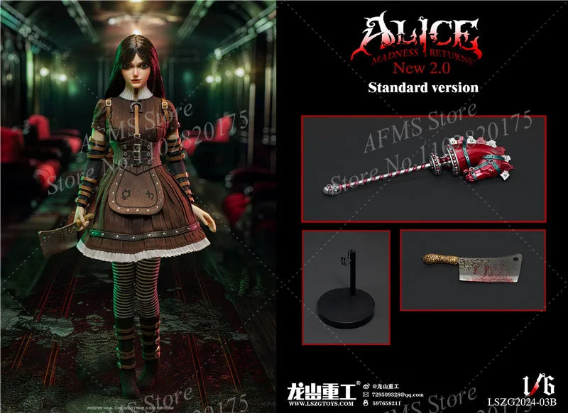 LSZG2024-03 1/6 Scale Collectible Figure Crazy Dark Girl Alice Full Set Dolls 12Inch Women Soldier Action Figure Model Toys