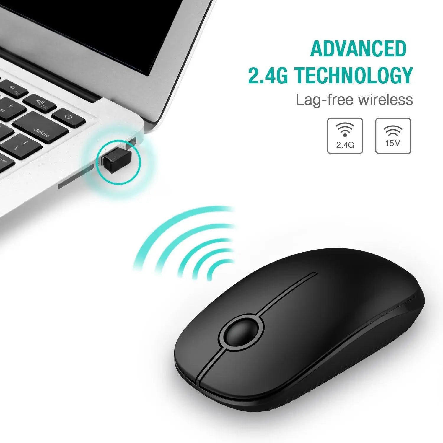 Slim Wireless Mouse Silent Cordless with USB Receiver Portable Travel Mouse for Laptop Desktop PC