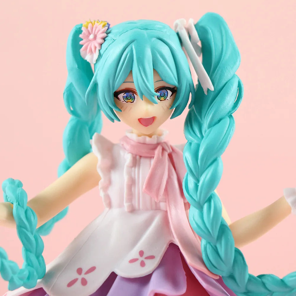 Neue Anime-Figur Hatsune Miku Virtual Singer Manga Figur Grün lange Haare rosa Rock Kawaii Mädchen PVC Actionfigur Modell Spielzeug