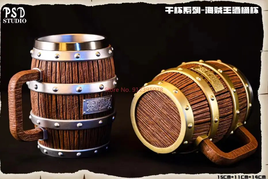 Collection Gift One Piece Barrel Cup Figure Luffy Ace Sabo Wine Cheers Series Gold Silver Ornament Doll Pvc Collection Gift
