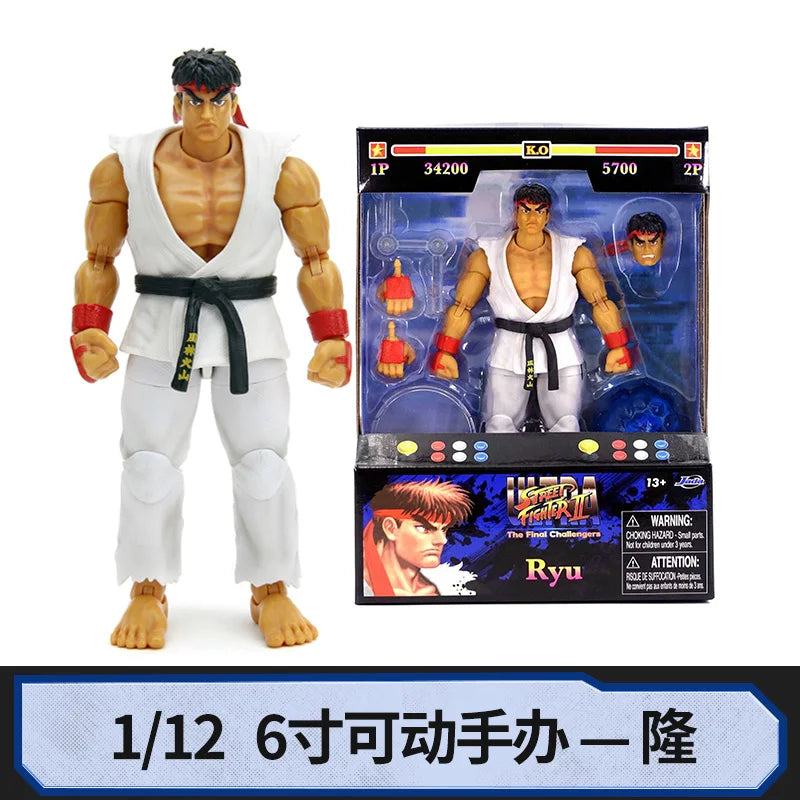 JADA Street Fighter II 6-inch Anime Action Figure Chun Li Fei Long Ryu Ken 1/12 Doll Model Toys Collect Ornaments