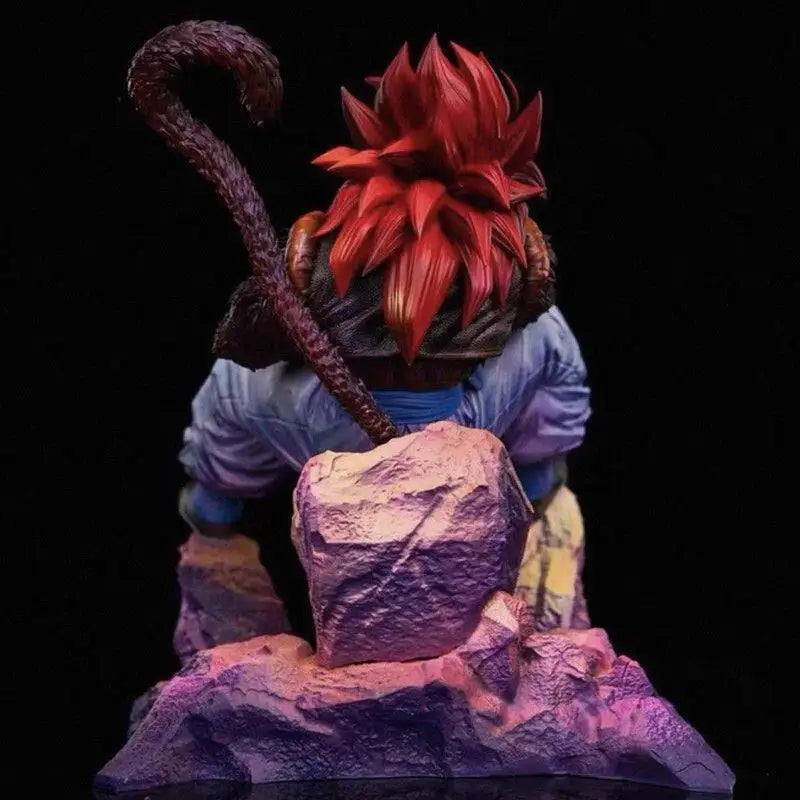 JG  FXW Super Saiyan 4 Gogeta Figure Dragon Ball Anime Sitting Pose Statue With Rock Base Collectible Gift For Fans