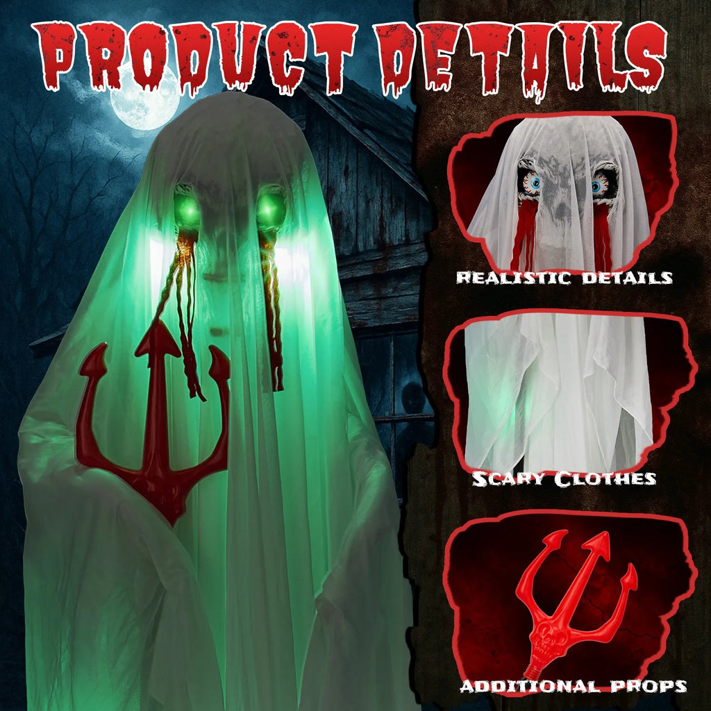 Halloween Decor 4.3 FT Sound-Actived Life Size Animatronics Ghost with Trident