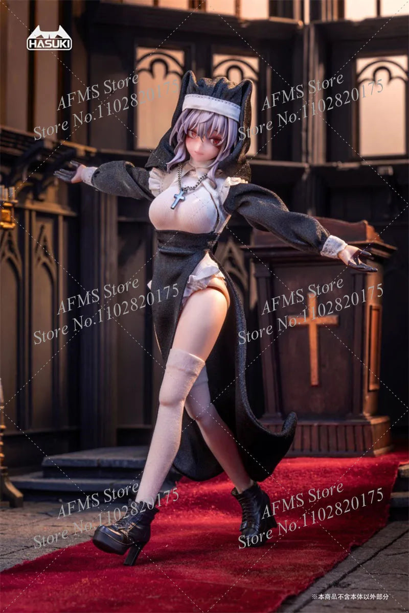 HASUKI 1/12 Scale Collectible Figure Cute Nun Fuede Dress Hat Necklace Clothes Set Fit 6Inch Women Soldier Action Figure Body
