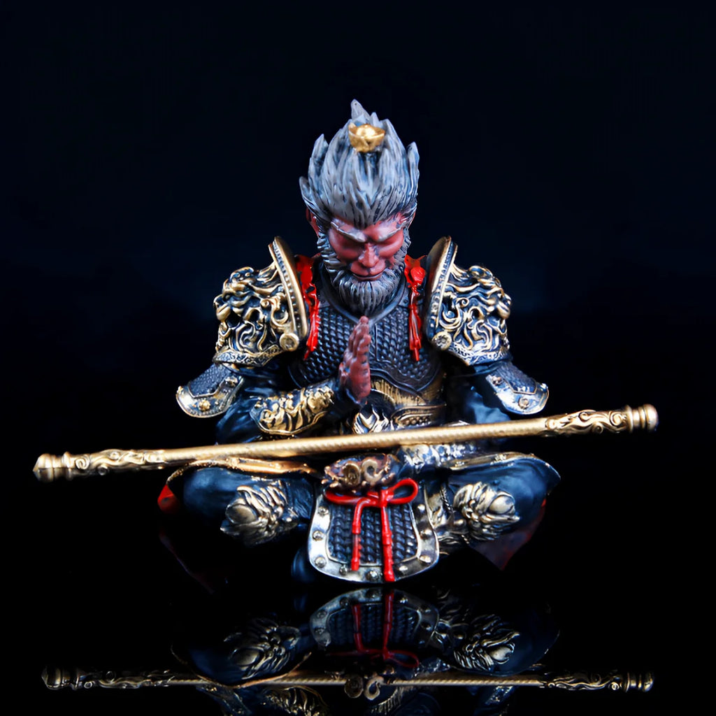 Vibrant Monkey King Figurine - 1 Set Hand-Painted Plastic Car Dashboard Ornament with Golden Hooped Staff