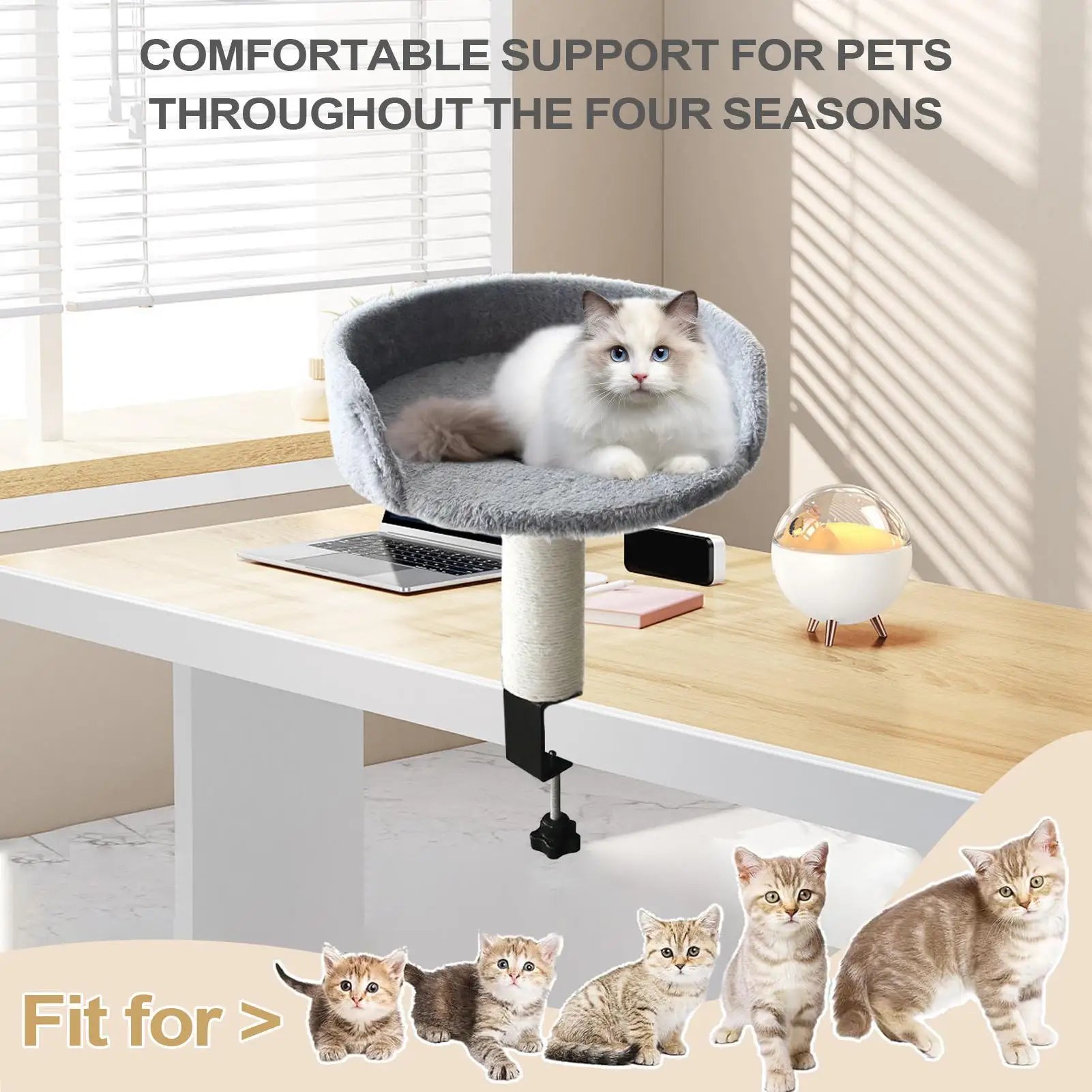 Am Schreibtisch montiertes Katzenbett Für Schreibtisch Für Möbel Wohnzimmer Indoor Schreibtischhalterung Sitzstange 360 ​​Grad drehbar Indoor Cats