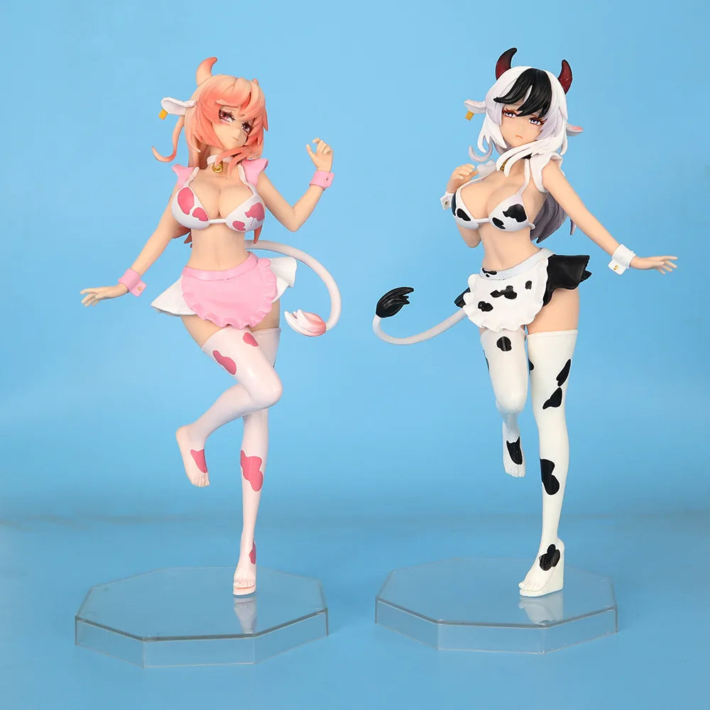 Hot Selling 25cm Black & Pink Cow Maid Cartoon Girl Figure Statue Desktop Decoration Ornament Collection Model Toy Gift