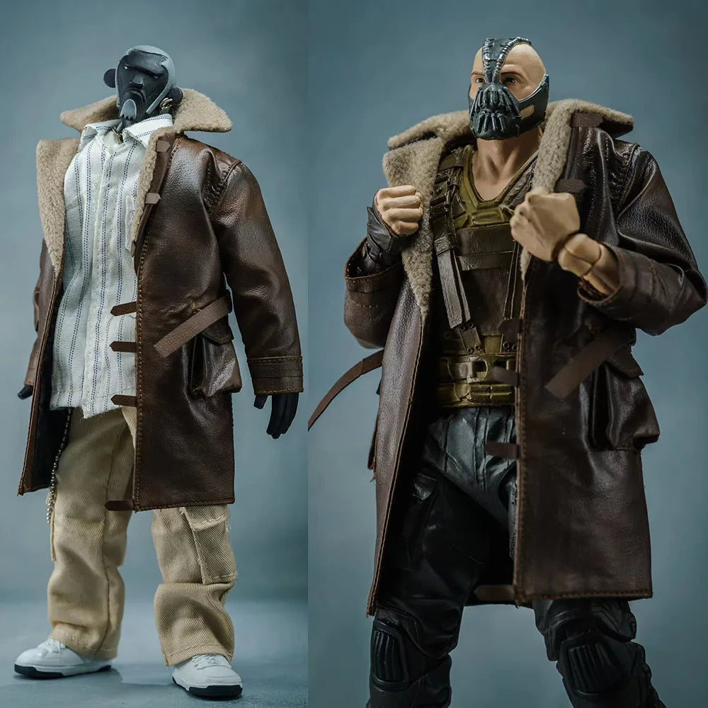Мъжко кафяво палто с кожена яка от изкуствена кожа, изработено в мащаб 1/10, едно кожено яке с качулка и дълго връхно облекло за 7" Bane 20см C4 екшън фигурка