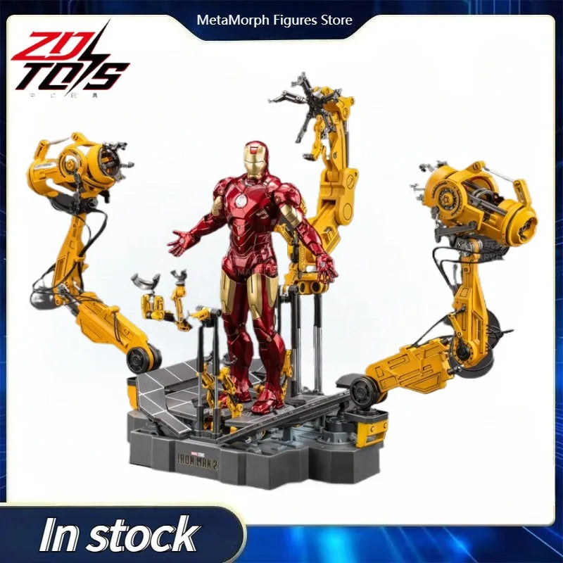 Original ZD TOYS MARVEL Iron Man 2 Iron Man MK4&SUIT-UP GANTRY Anime Figure Toys Model Collection