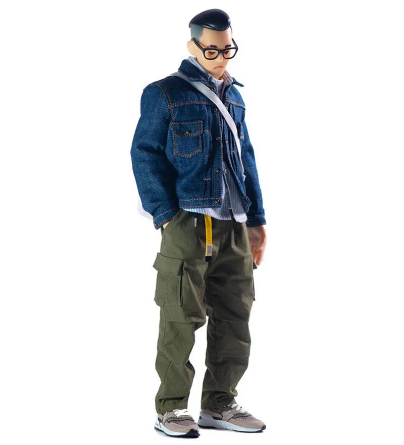 Limited Edition 1/6 Men Soldier Street Trend Blue Cowboy Boy Classic Long Sleeve Denim Coat Striped Shirt 12" Action Figure Toys