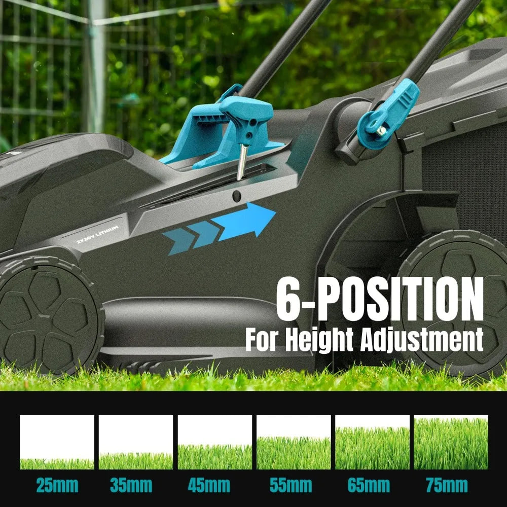 Electric Lawn Mower Cordless, 2x20V 16 inch Push Lawn Mower with 6-Position Cutting Height Adjustment, 2x4.0Ah Battery & Dual Ch