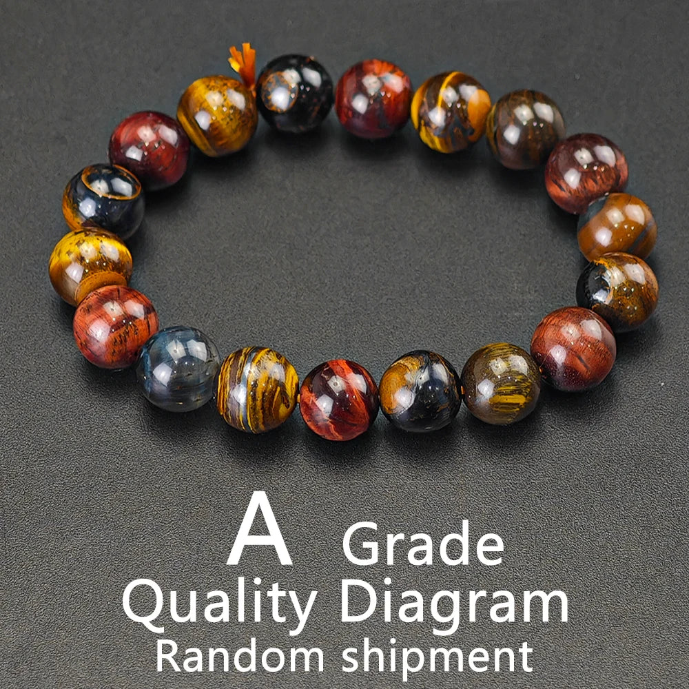 Colored Tiger Eye Bracelet Men and Women Charm Natural Stone Jewelry Healing Buddha Elastic Rope Couple Crystal Bead Bracelet