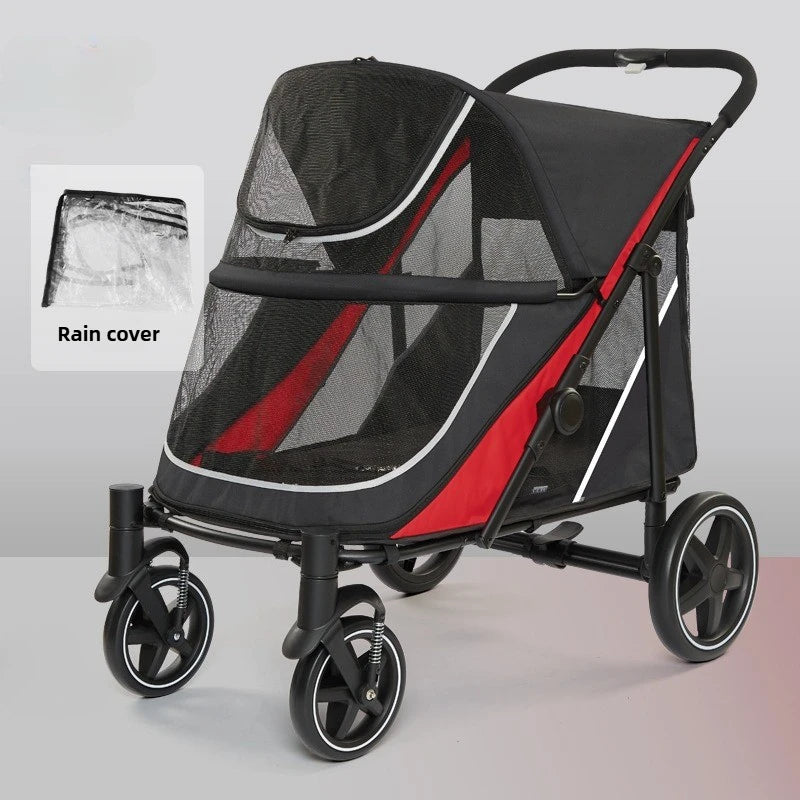 60kg Heavy-Duty Foldable Pet Stroller for Large Dogs & Cats, All-in-One Design with Rain Cover