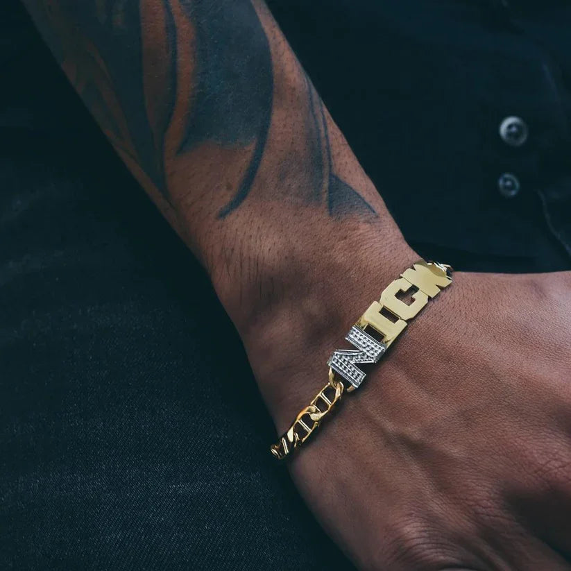 DHQH Personalisiertes Namensarmband, 18 Karat Gold, doppelte Beschichtung, Hip-Hop-Schmuck aus Edelstahl, Goldkette, bestes Geschenk für Herren