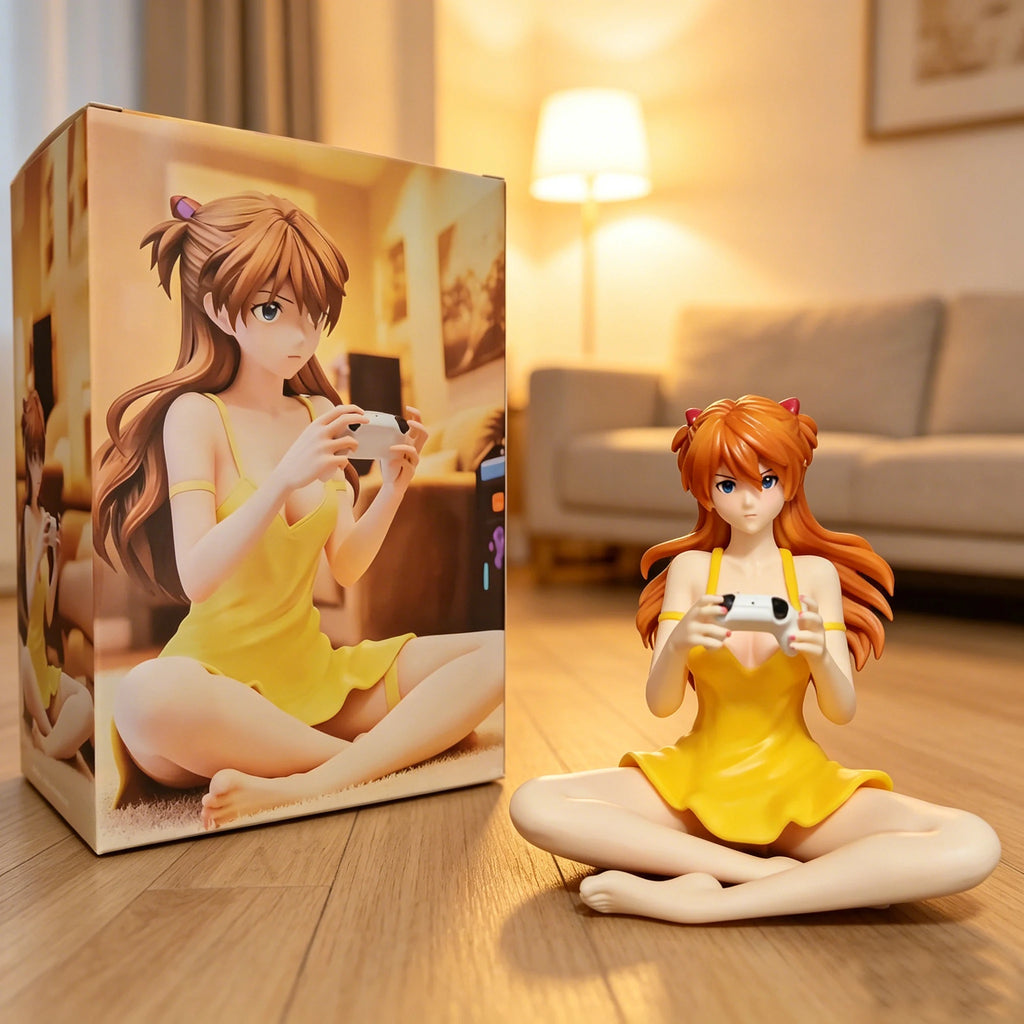 11cm Gaming Ver Figure EVA Kawaii Girl Yellow Dress Sitting Pose Anime Action Figurine Collectible Model Doll Birthday Gift