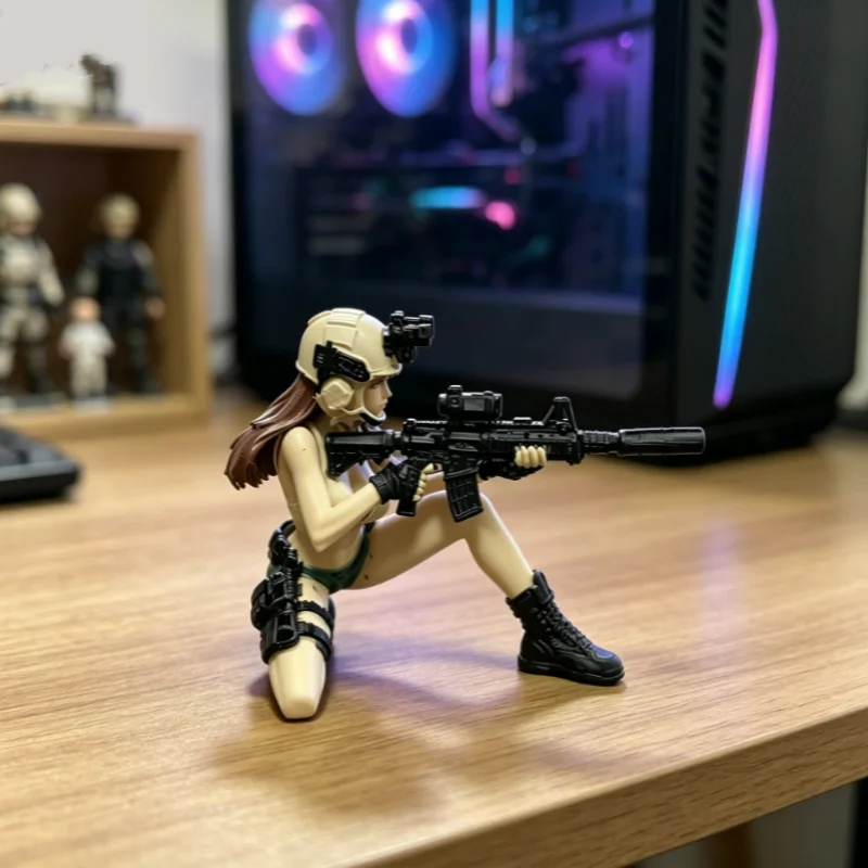 New Tactical Beauty Desktop Collectible,Tactical Mini Soldier Figurine,Female Rifleman Miniature,Forces Statue for Military fans