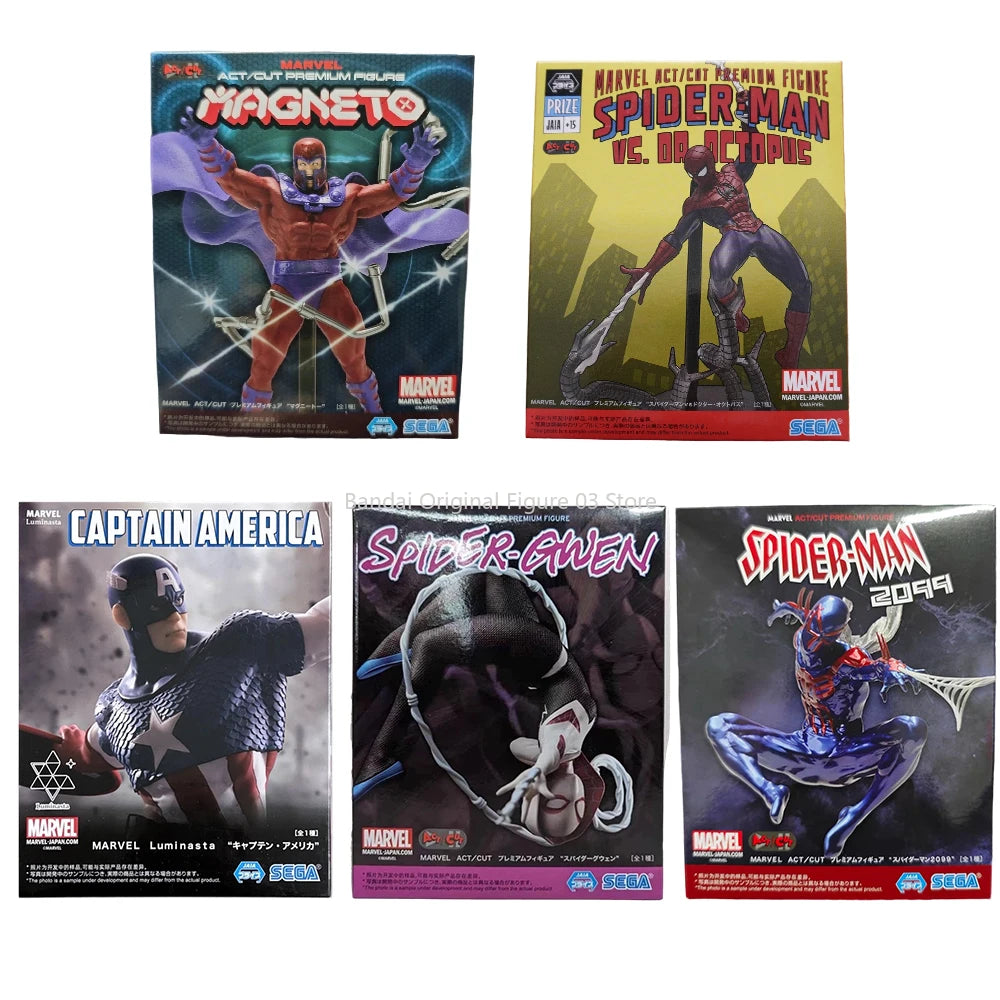 Original SEGA Spiderman VS OA Octopue 2099 Gwen Stacy YAGNETO CAPTAIN AMERICA Anime Figure Toys PVC Model Collection