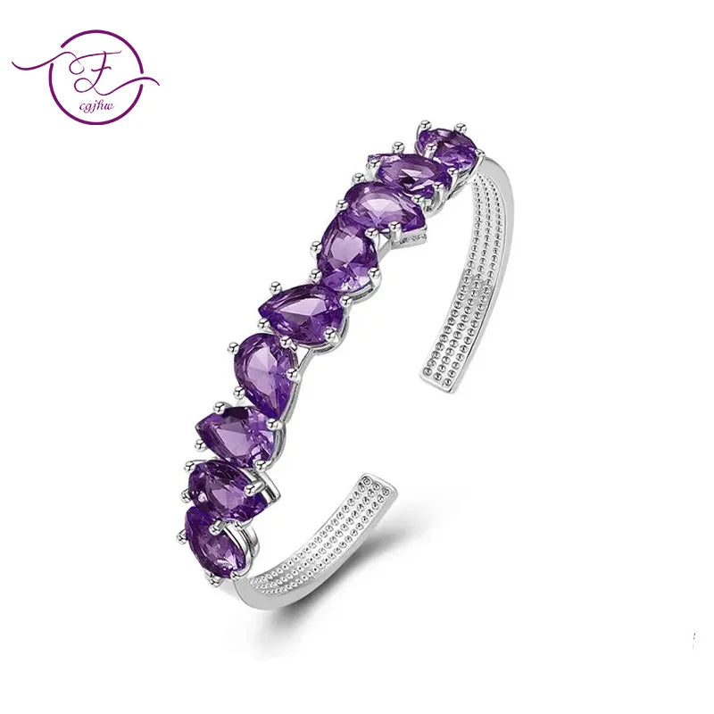 Luxury Charm Natural Amethyst Bracelets Bangles for Women S925 Silver Trendy Fine Jewelry Anniversary Engagement Party Gifts