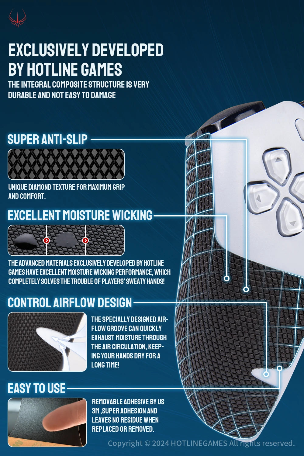 HOTLINE GAMES 2.0 PLUS Controller Grip Tape Compatible with PlayStation Portal Grips,Non-slip,Sweat-Absorbent(Classic Version)