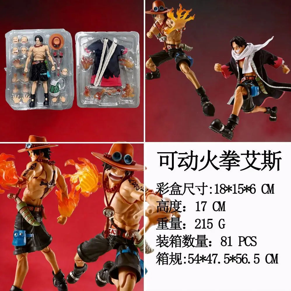 17 см One Piece Ace екшън фигурка подвижна статуетка на огнен юмрук платнена роба, 4 части за лице, PVC/ABS, аниме декорация за плот