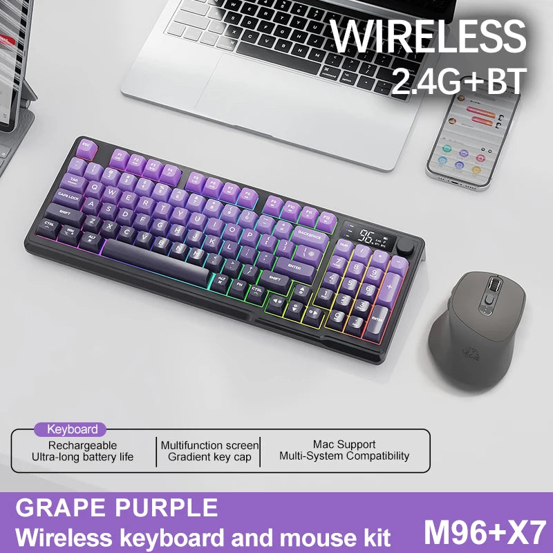 M96 Screen Wireless Keyboard Mouse Kit ZIYOULANG Bluetooth Keyboard With Mouse Gaming,Electronic Screen, Multi-Device Connection
