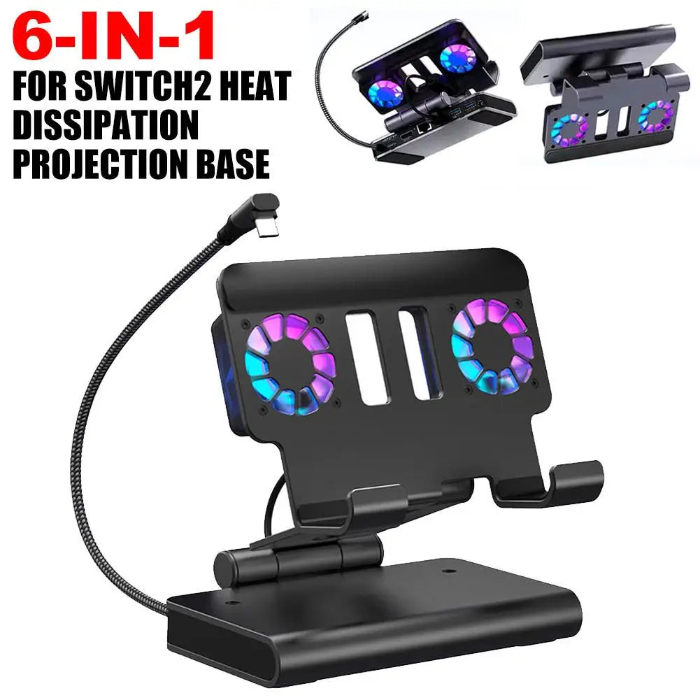 6-in-1 Cooling Dock for Switch 2 - 4K 144Hz HDMI Dock with Dual Fans, TV Mode Adapter, Portable Stand & Heat Dissipation